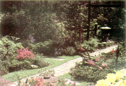 Pathway with lantern at entrance.